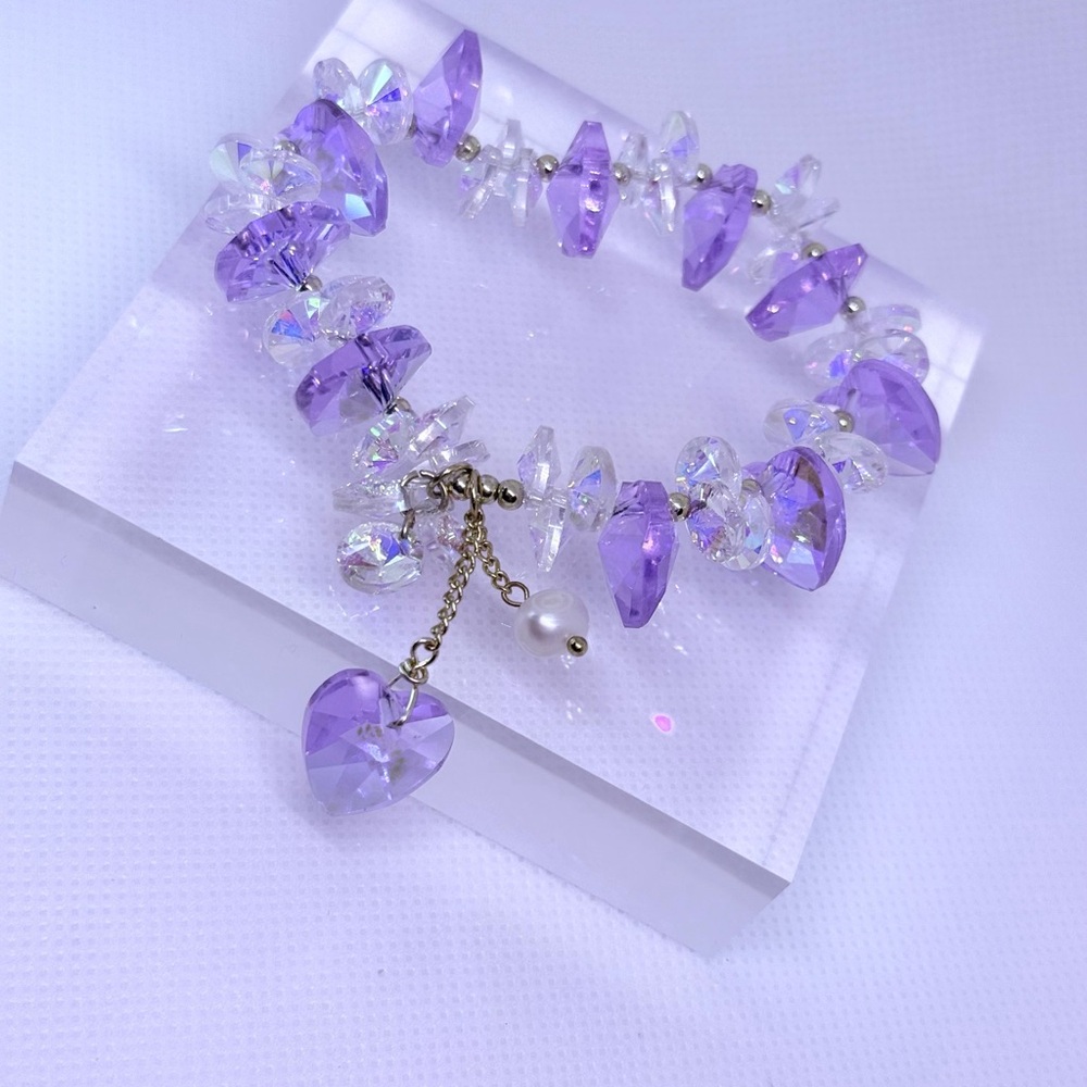 Purple and Silver Amethyst Bracelet with Charm